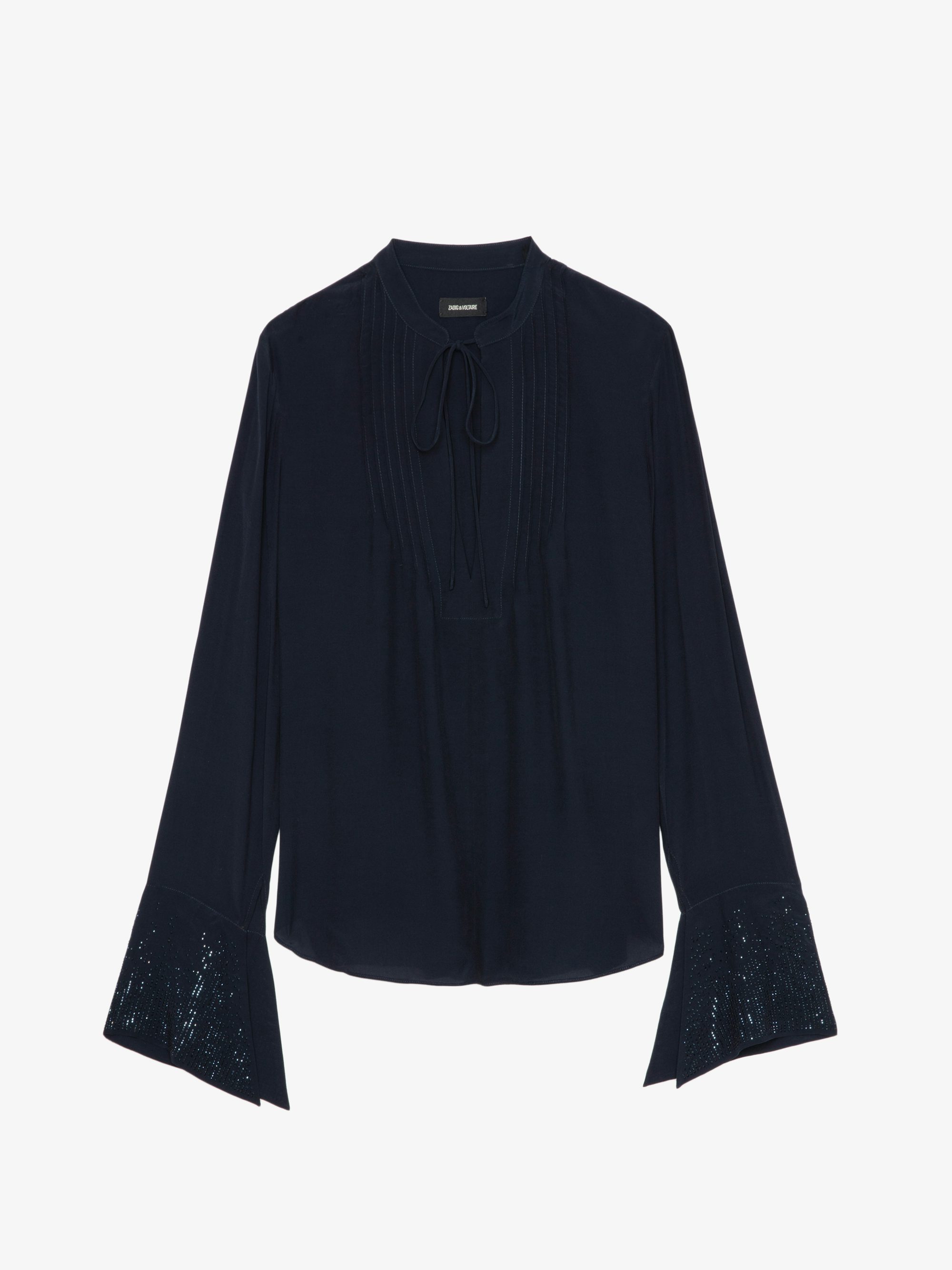 Taika Blouse - Viscose blouse with rhinestone patterns on cuff, long sleeves.